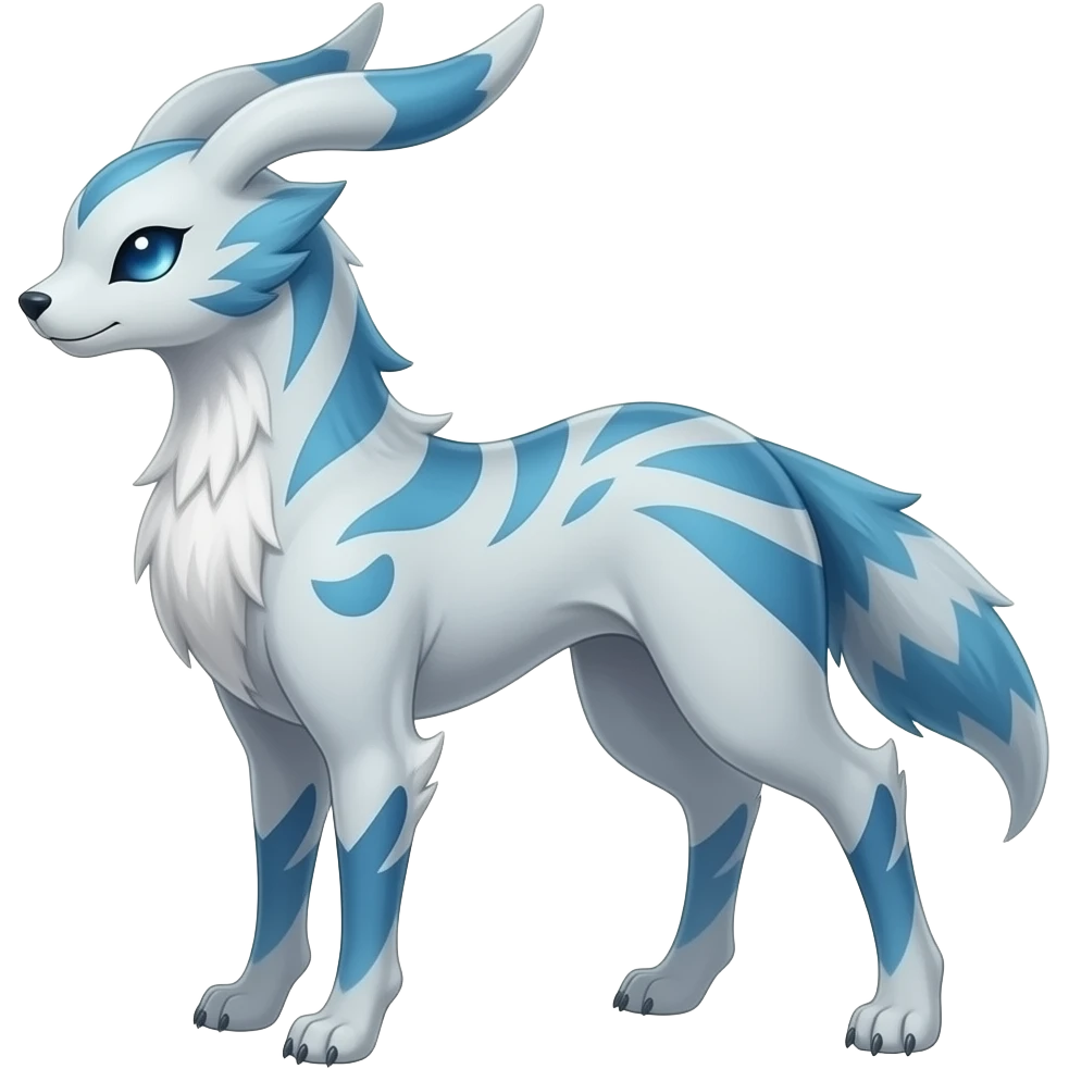 Slim thin lanky scrawny tall elegant oriental feral painted Asian Absol-Glaceon-Sylveon-fusion-hybrid-creature emoji