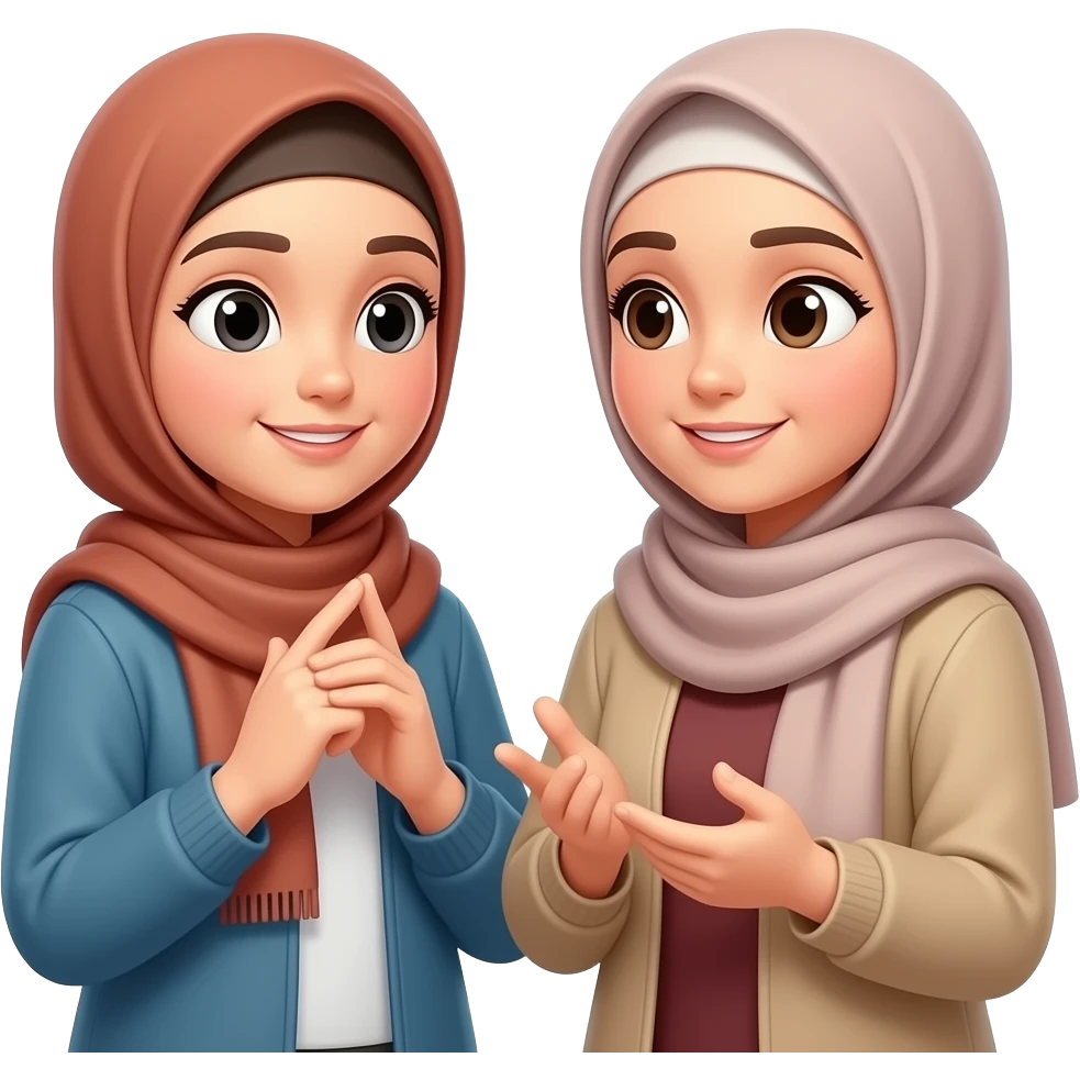 girls with hijab standing toggetter and talking emoji