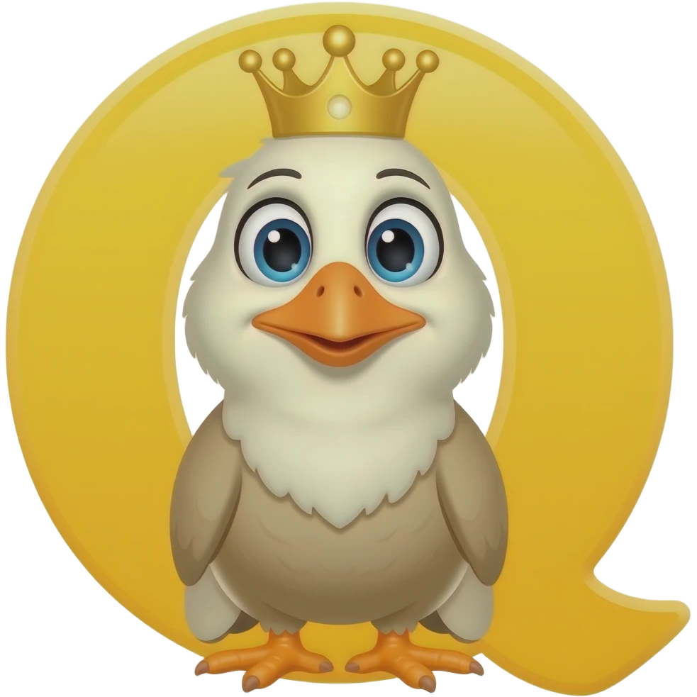 Letter Q for Quiet yellow emoji quail,Quacker and queen confront him emoji