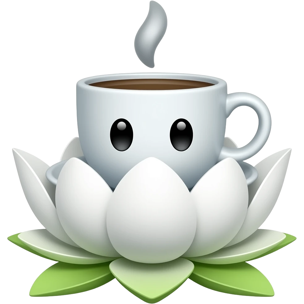 simplest face on cup and saucer  coffee emoji emerging from White Lotus emoji