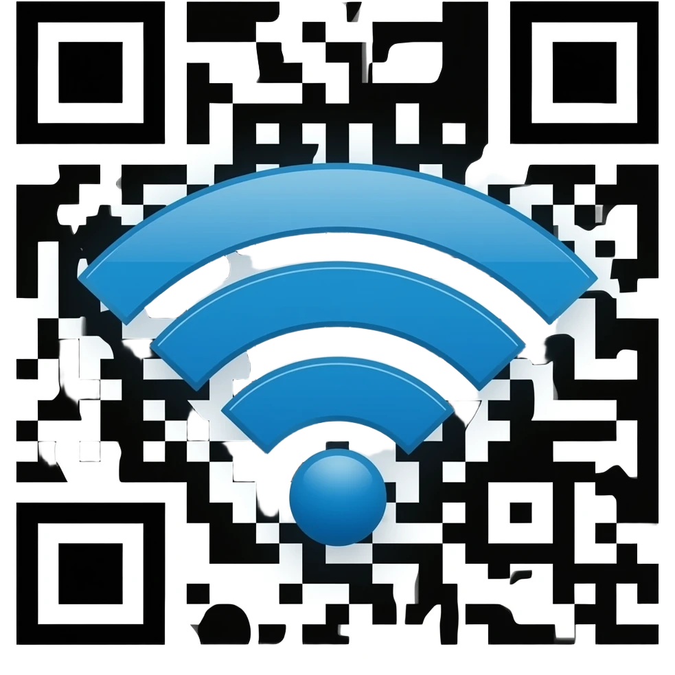 WIFI가 앞에 보이고 뒤에 QR배경가 흰색배경으로 깔려 있으면 좋겠어 emoji