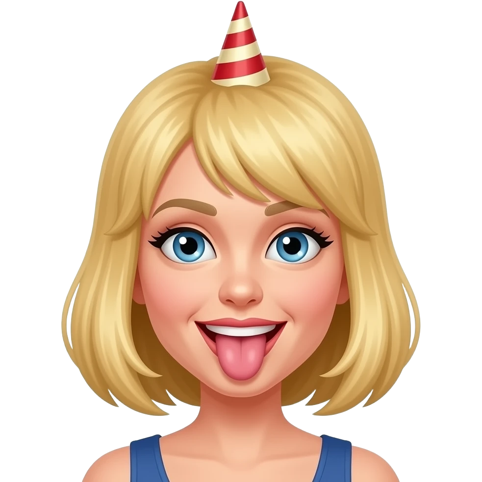 Une femme blonde jolie folle avec un petit entonnoir sur la tete qui tire la langue emoji