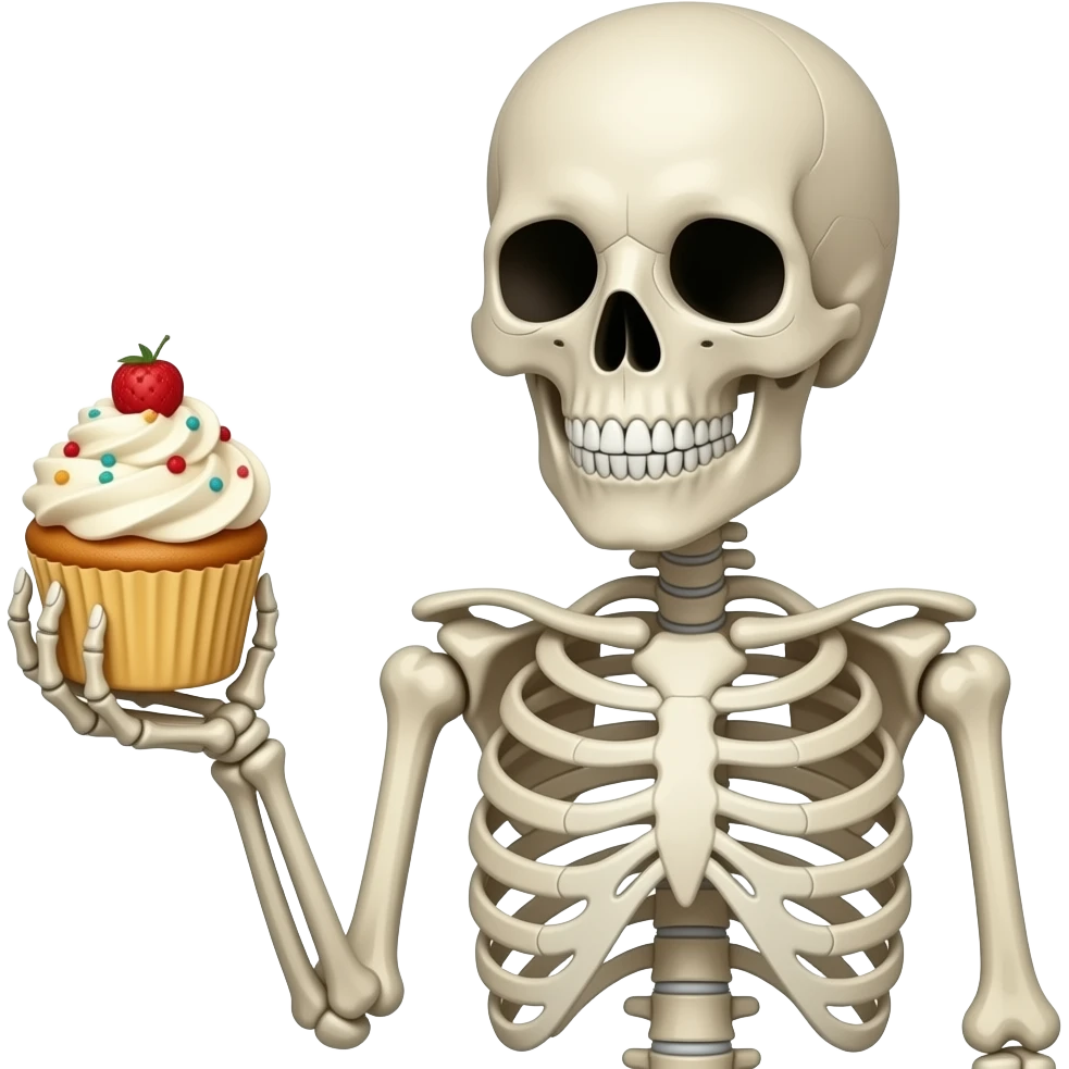 Skeleton holding cupcake/pancake emoji