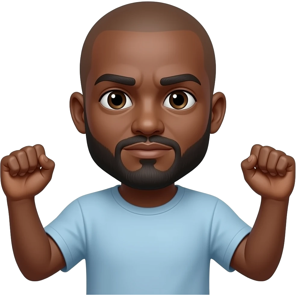 Create a light skinned black guy with a bald head and a beard and mustache doing the shrug emoji emoji