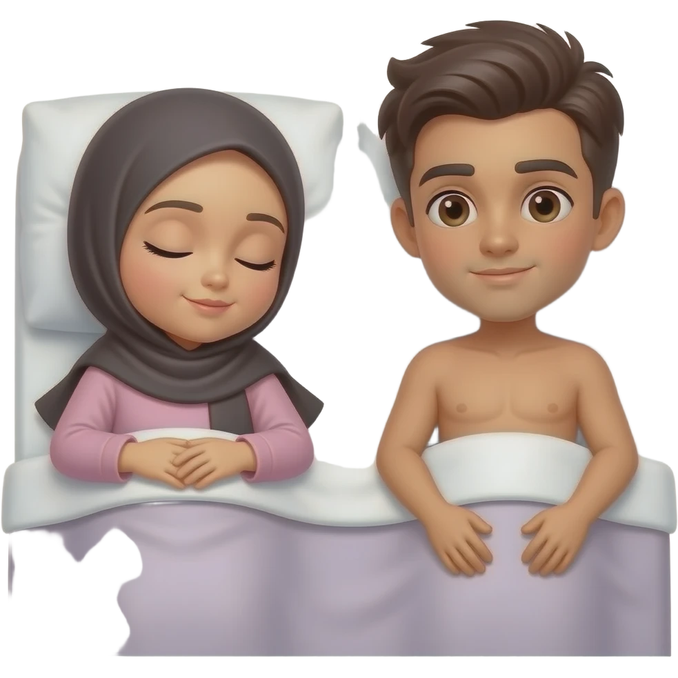 Hijabi ghirl slepping in the bed and dreming with a shaved boy emoji