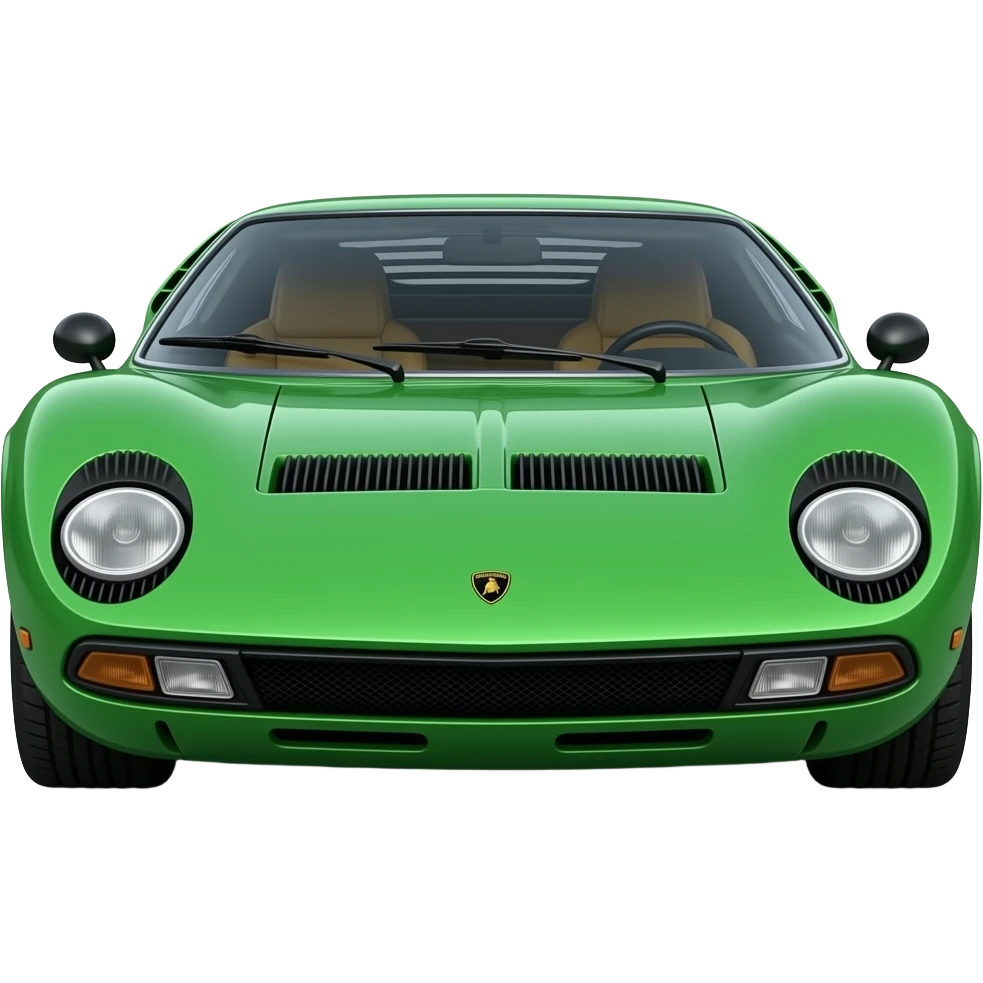 green metalli lamborghini miura front, hyper real, highly detailed emoji