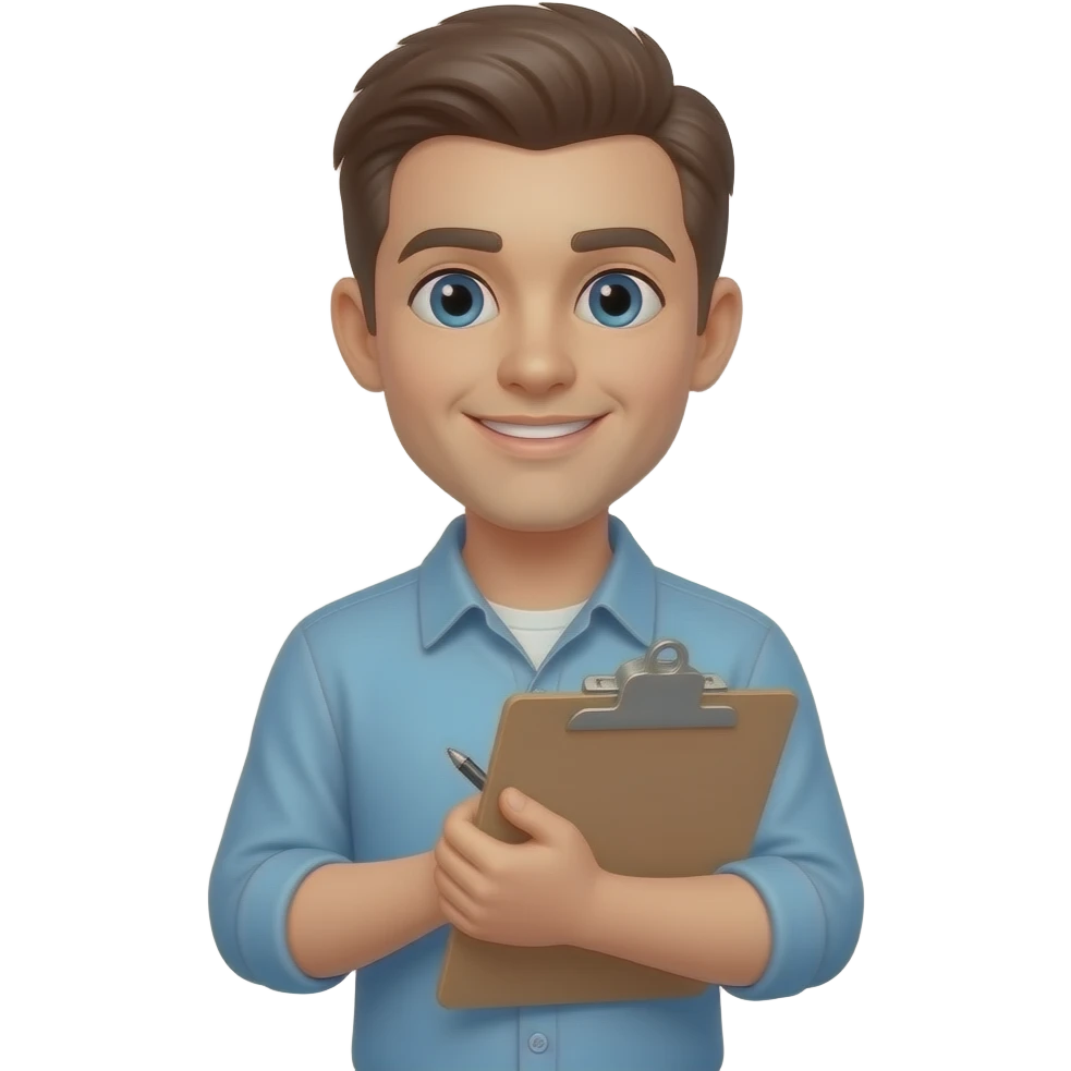 no beard, youngest in middle with clipboard emoji