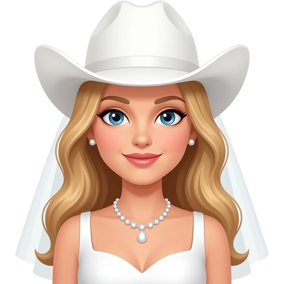Cowgirl bride with white hat and tanned blonde hair blue eyes emoji