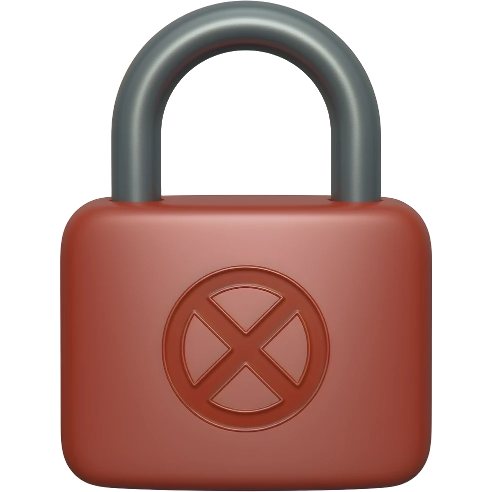 A red padlock with a dark gray shaft. A red circle X on the body emoji