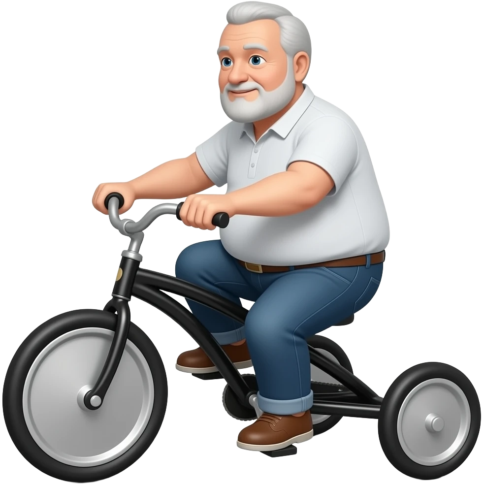 Fat old man riding black tricycle emoji
