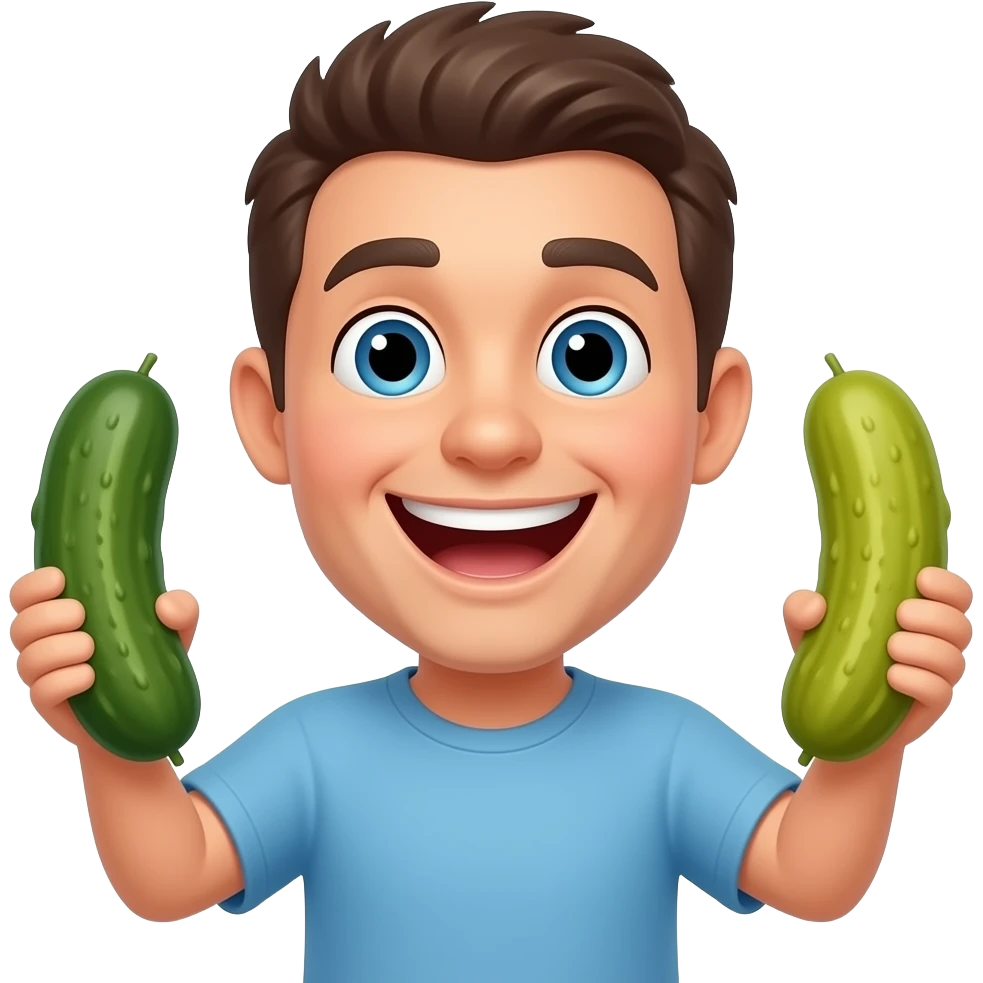 super happy emoji holding a pickle in each hand emoji