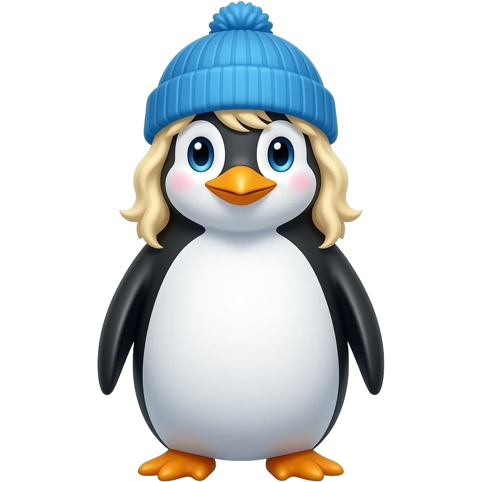 blonde penguin with a blue beanie emoji