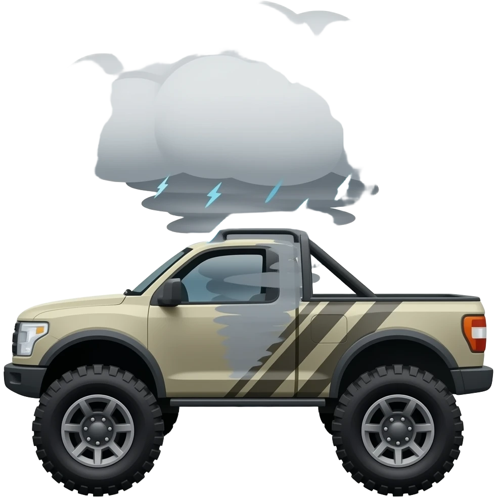 a storm chasing vehicle that has platings on its wheels to cover it so that when a tornado comes it doesnt lift emoji