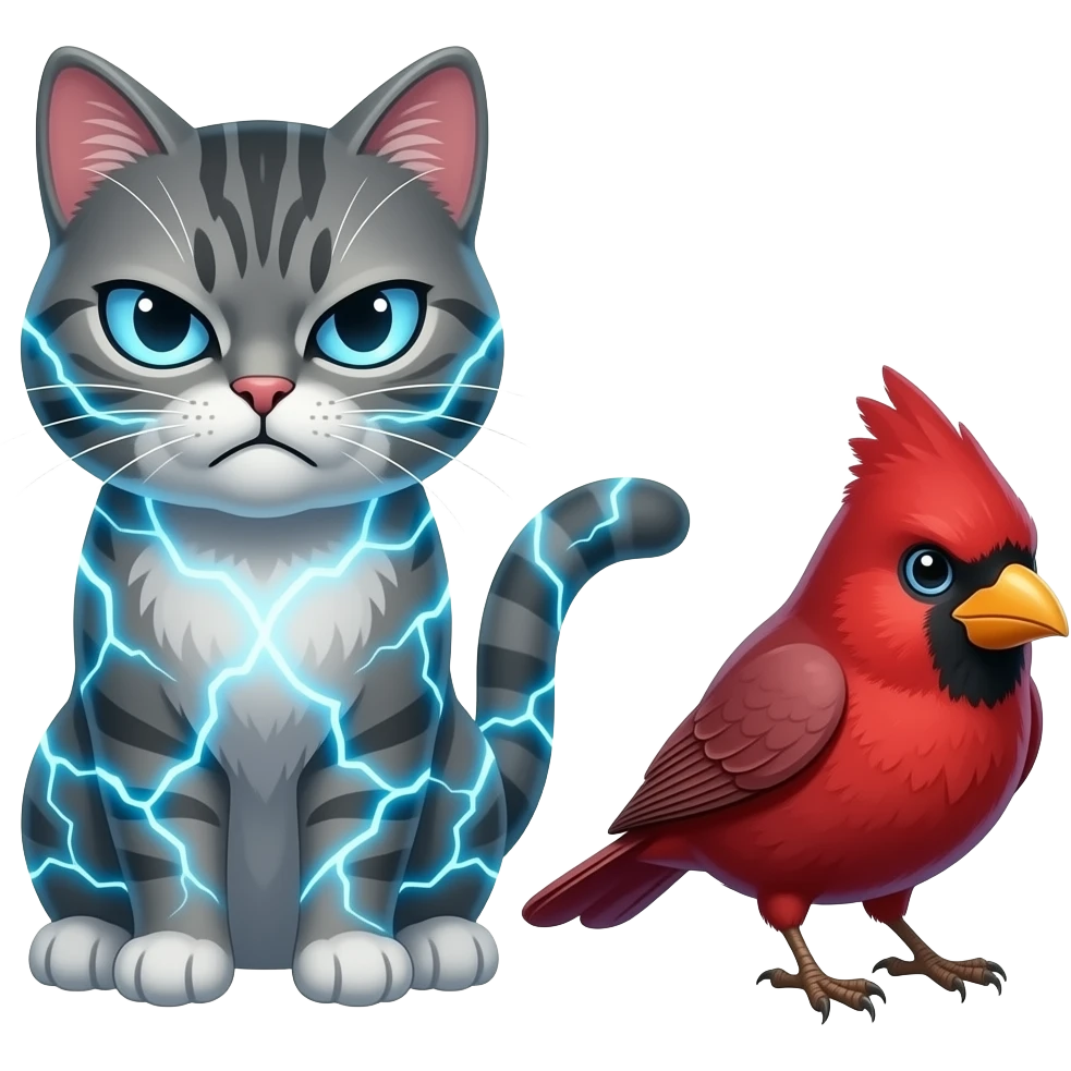Cat and red bird mad infused emoji