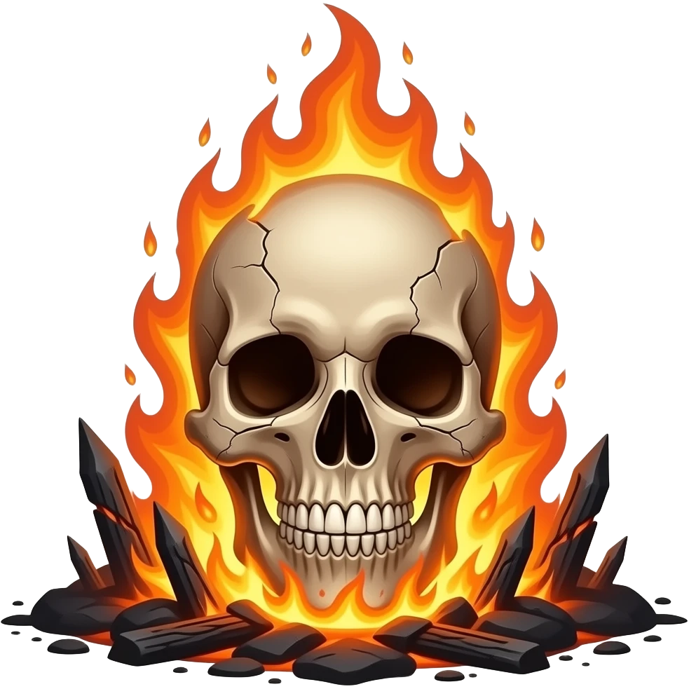 demonic flaming skull emerging from hellfire emoji