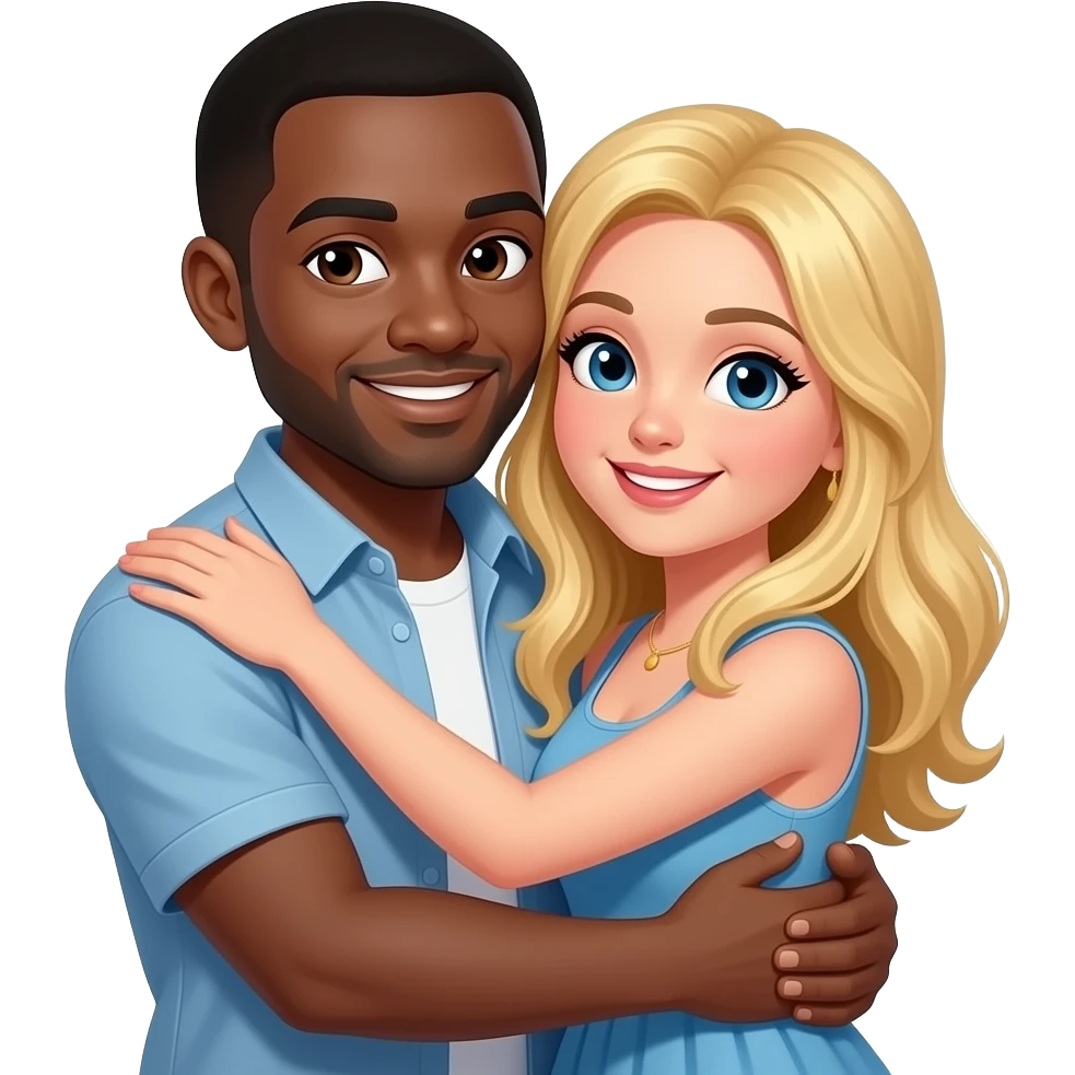 Bald black man hugging his blonde girlfriend emoji