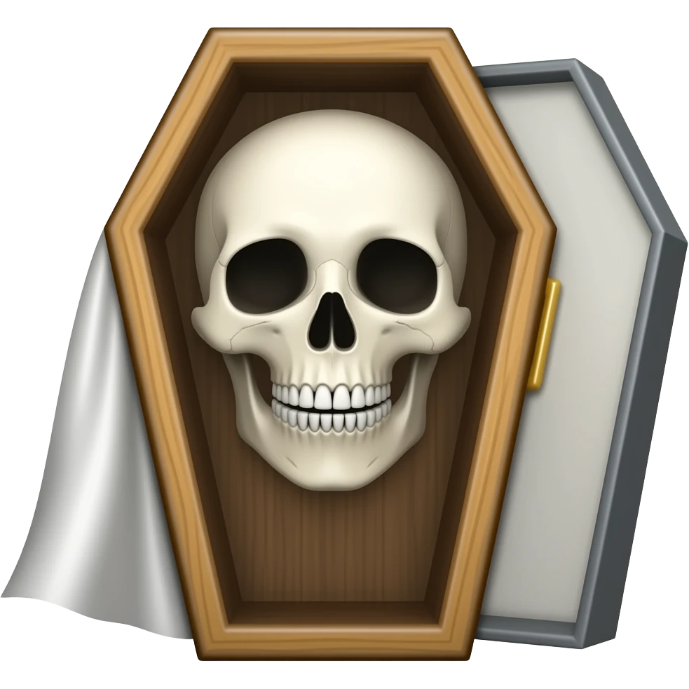 Ataúd con una calavera sonriente adentro emoji