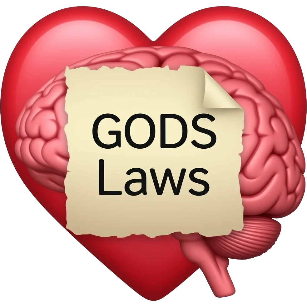 A heart next to A brain with a paper inside that says GODS Laws emoji