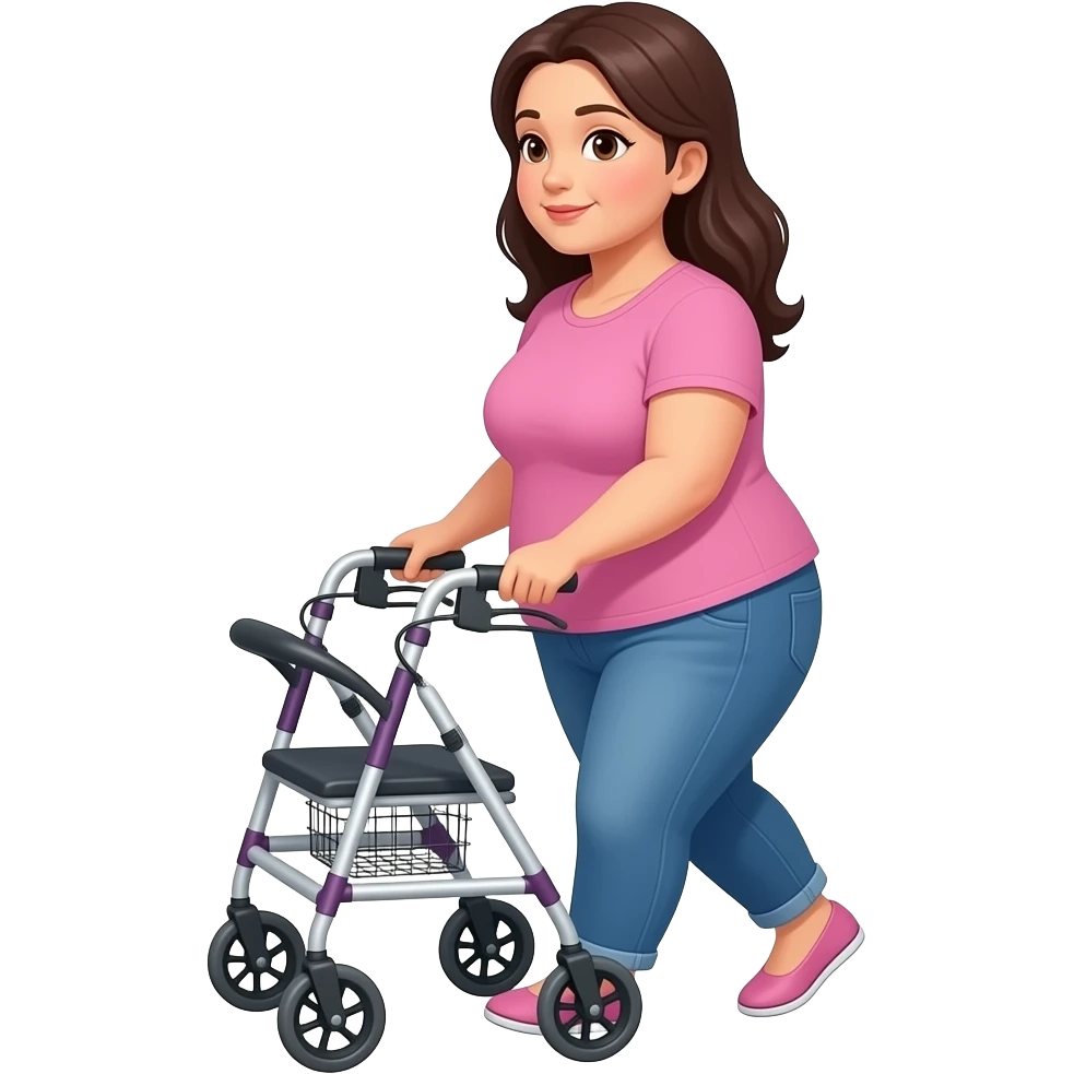Mollige dunkelhaarige frau die mit einem rollator nach links läuft emoji