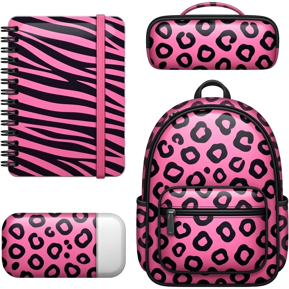 Pink zebra print and cheetah school supplies emoji