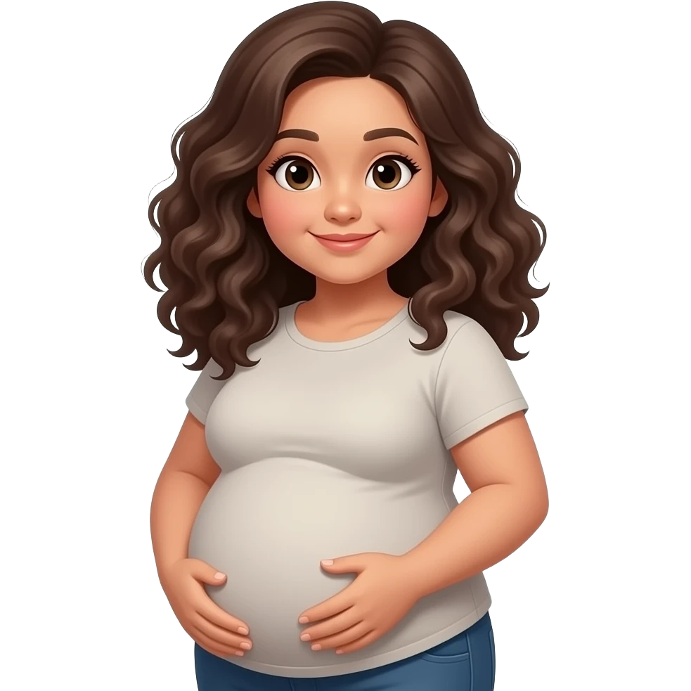 Brown skin pregnant chubby asian girl with curly hair emoji