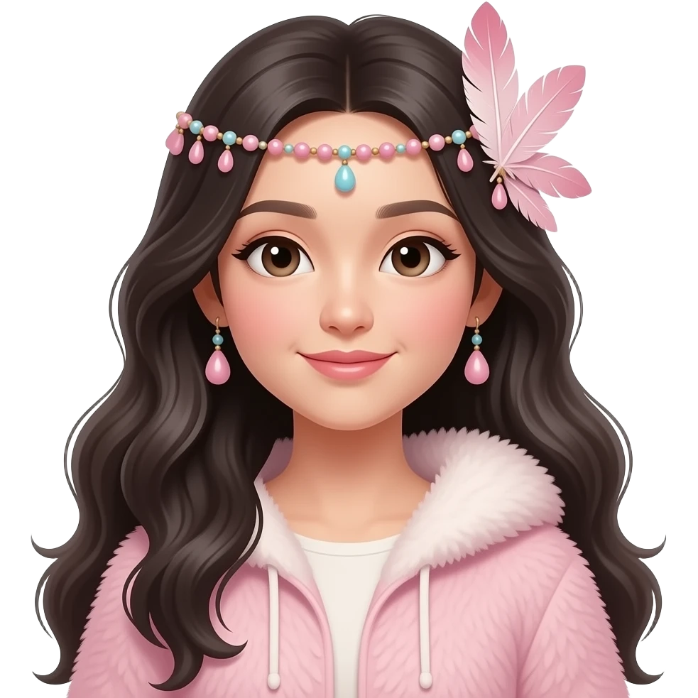 Fuzzy slim oriental feathery long-haired beaded mane cozy rosy aesthetic feathery feminine Rosy beautiful emoji