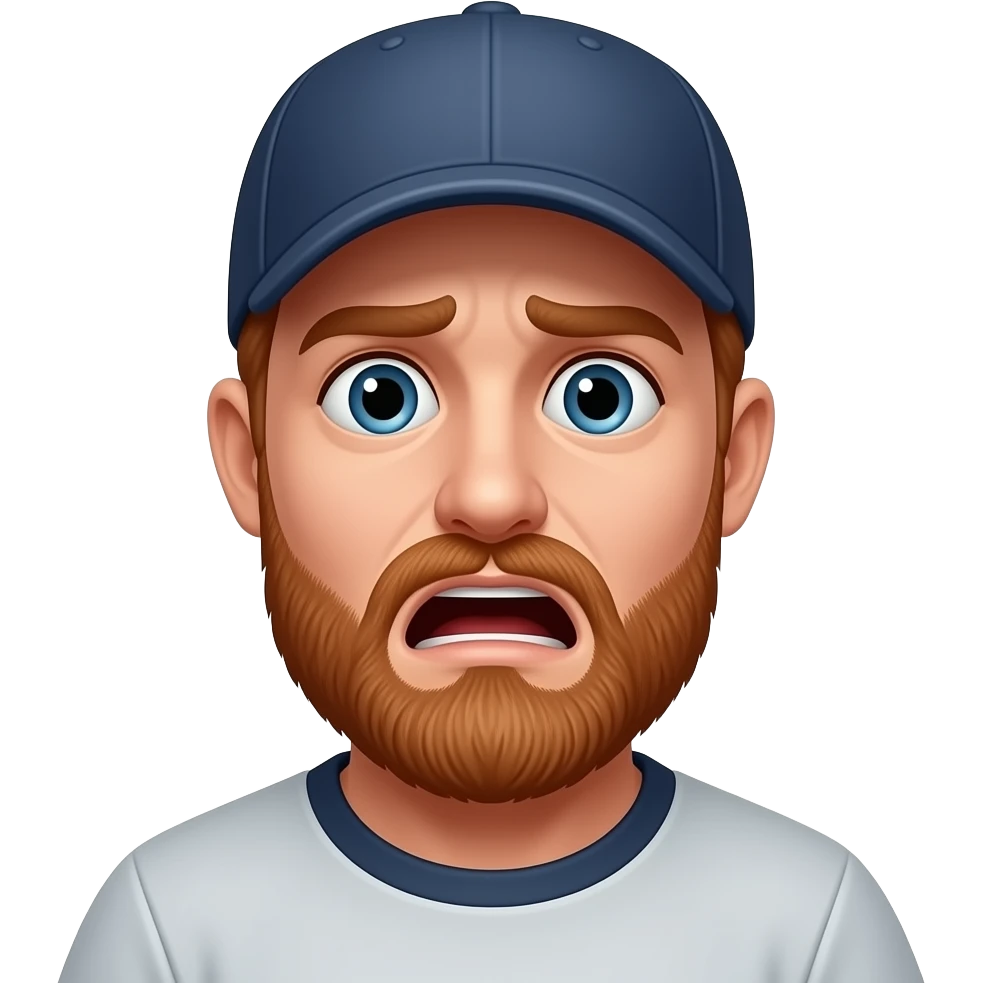 Choke scared man with red beard and ball Cap emoji