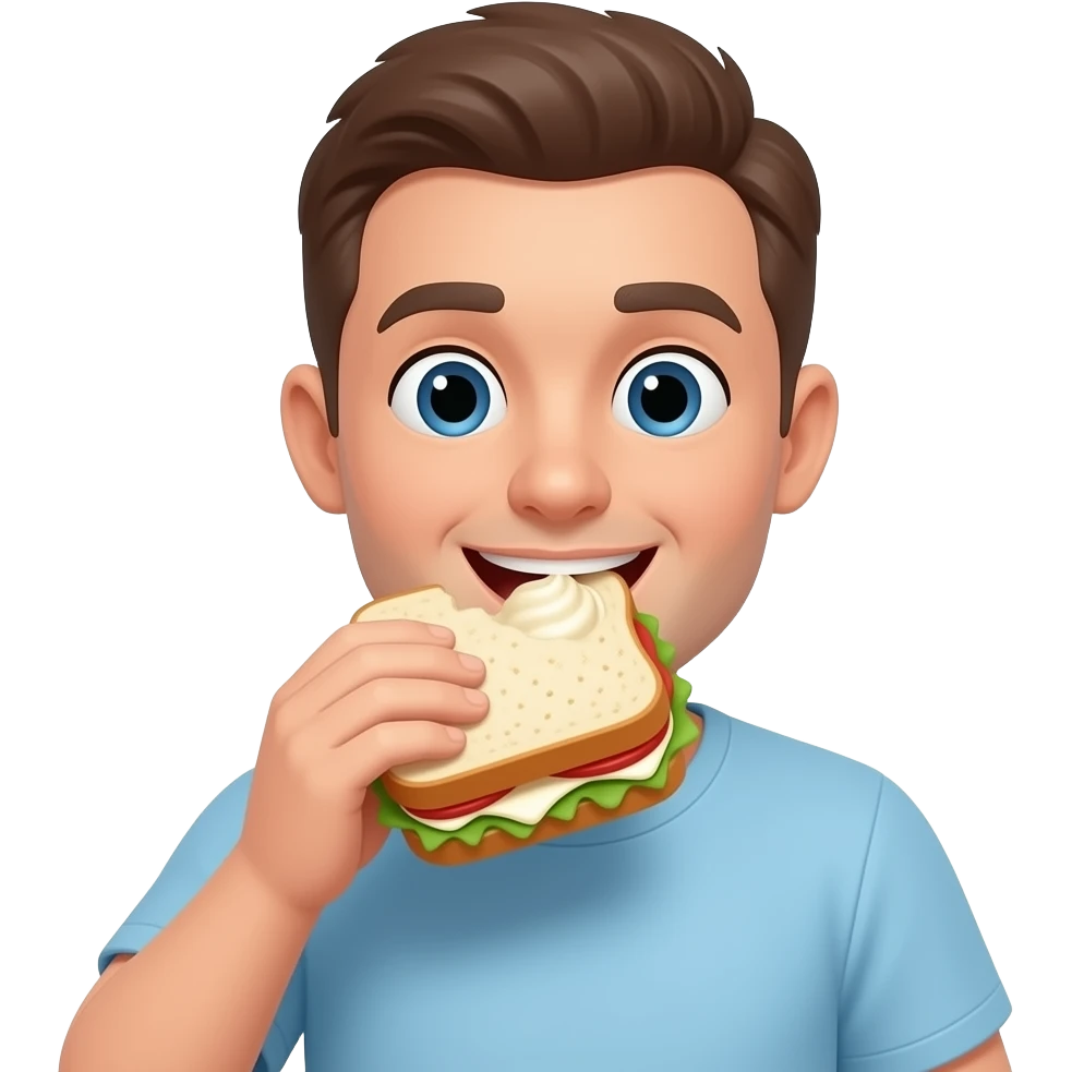 mann ist sandwich mit vanille eis und es schmeckt ihm super emoji