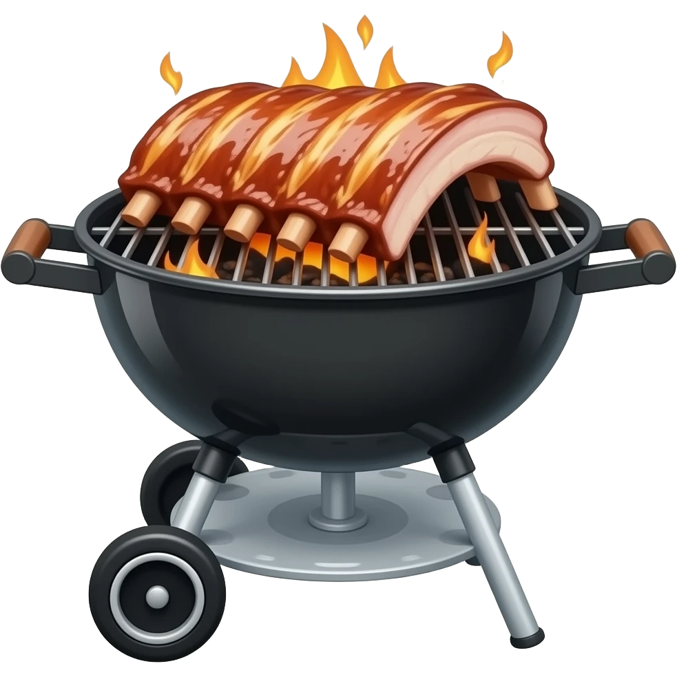 Ribs smoking on a standing weber grill with fire emoji