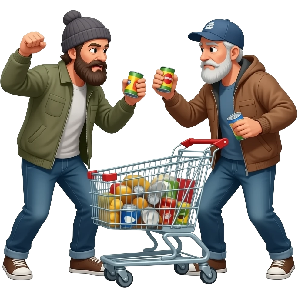 I saw two bums fighting over cans behind the supermarket emoji