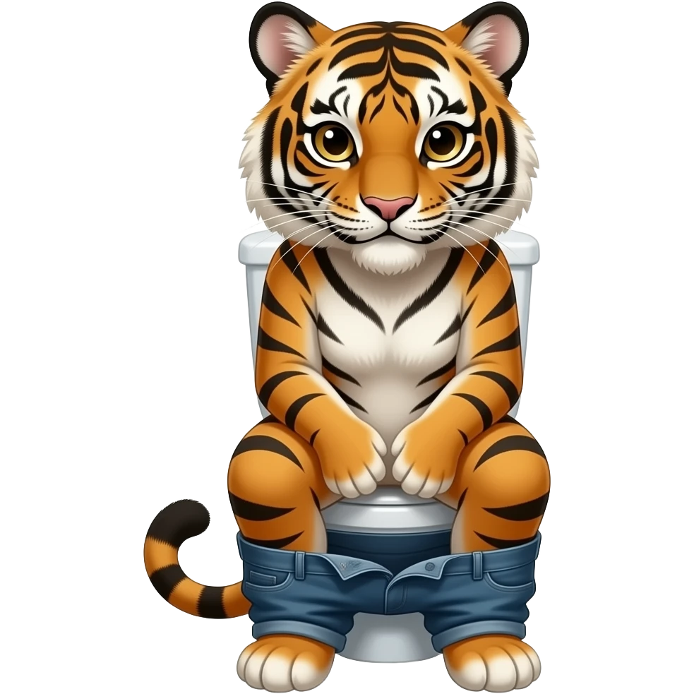 Female tiger furry person woman,sit on toilet,fursona,pants down,up view emoji