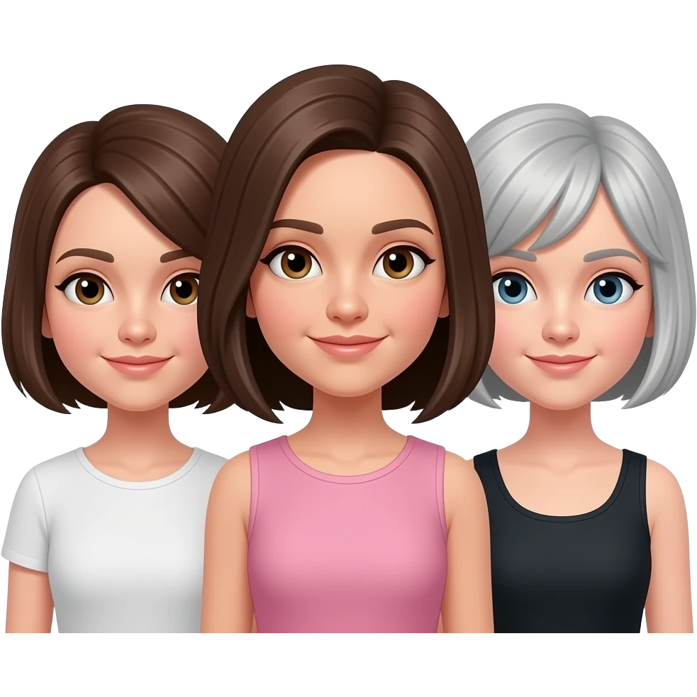 3 sisters all same height 2 brunettes 1 grey short hair emoji