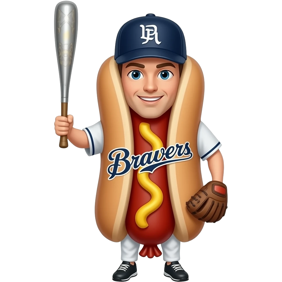 Baseball player in a sausage costume that says Milwaukee Brewers emoji
