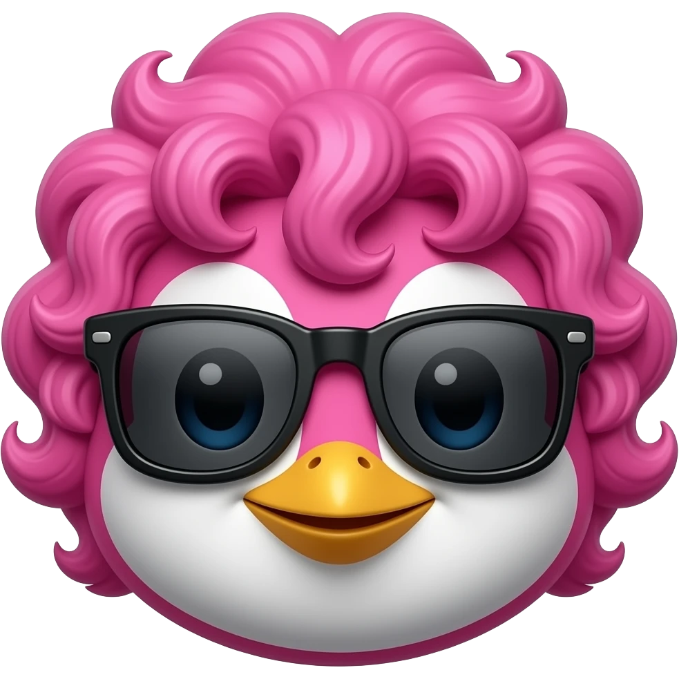 pink curly haired penguin with sunglassess, just face emoji