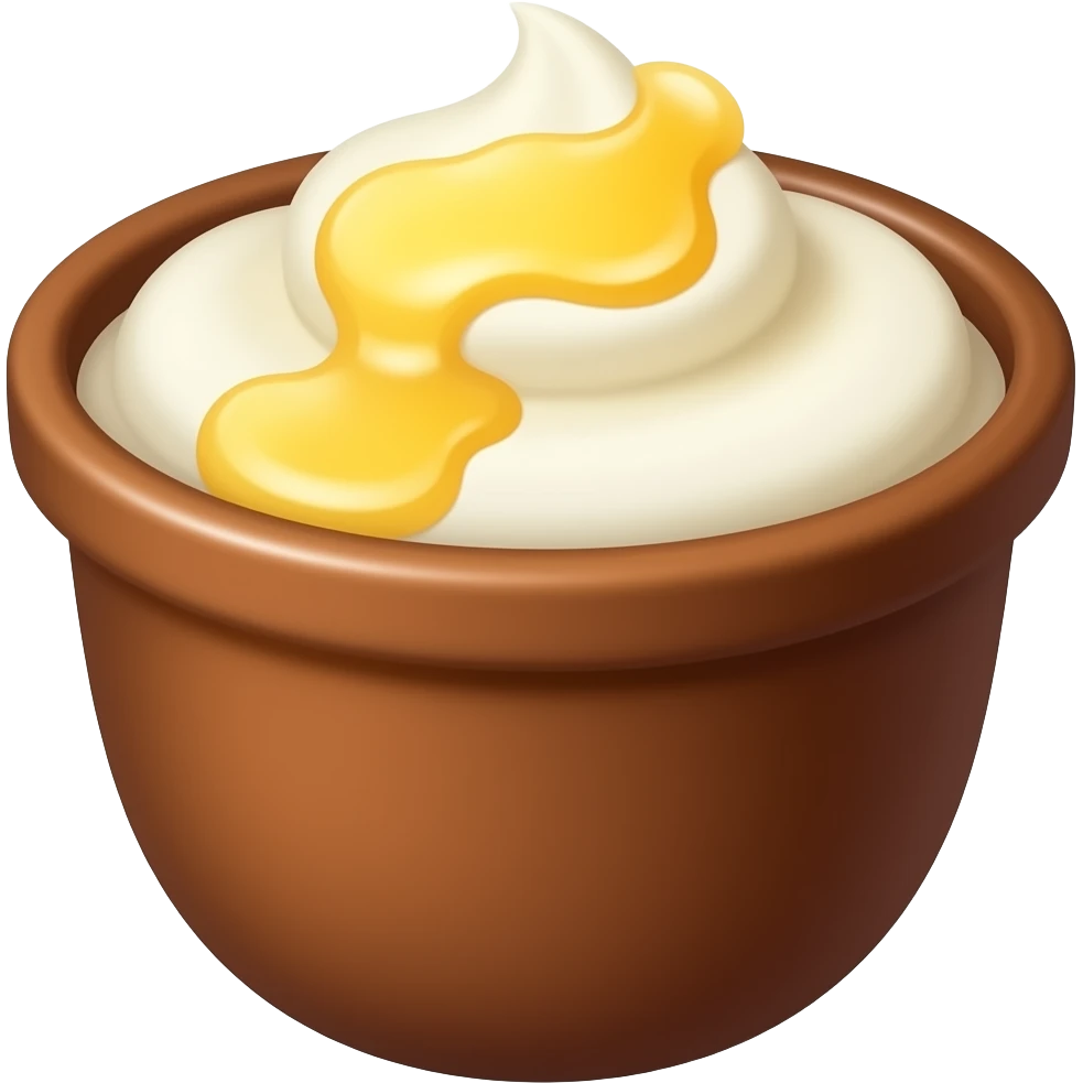 yogurt in large brown ceramic container with honey on top emoji