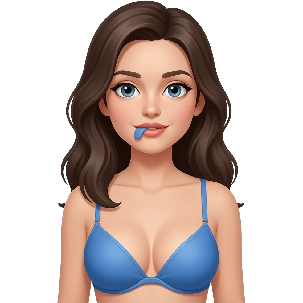 فتاة ترتدي حمالة زرقاء وتعض شفايفها وصدر كبير بشره بيضاء emoji