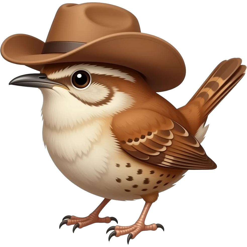 Wren in brown cowboy hat emoji