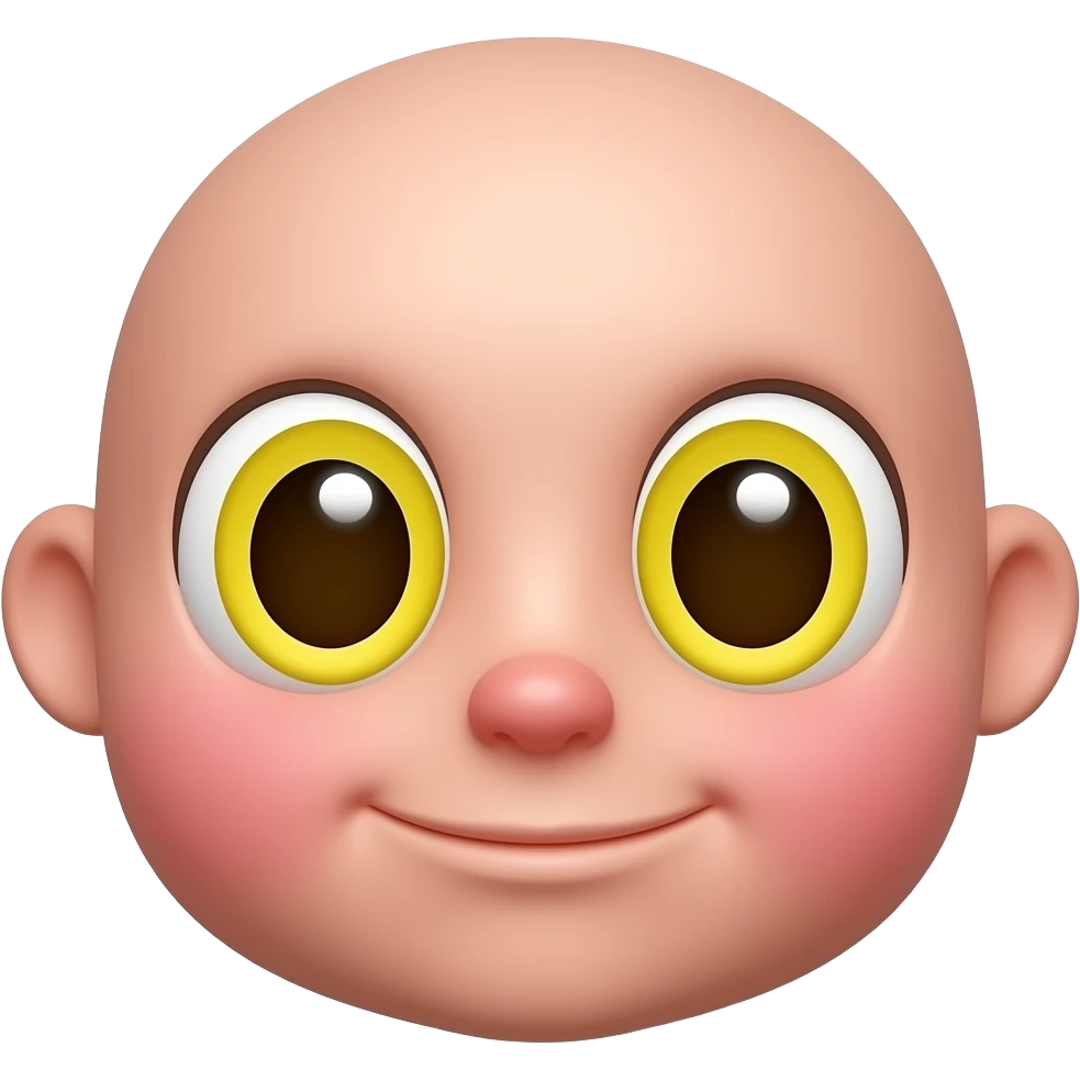 빨간 얼굴의 홍조를 하고 있는. 노란 눈알  갈색 동공의 귀여운 만화 입체적 이모티콘 emoji