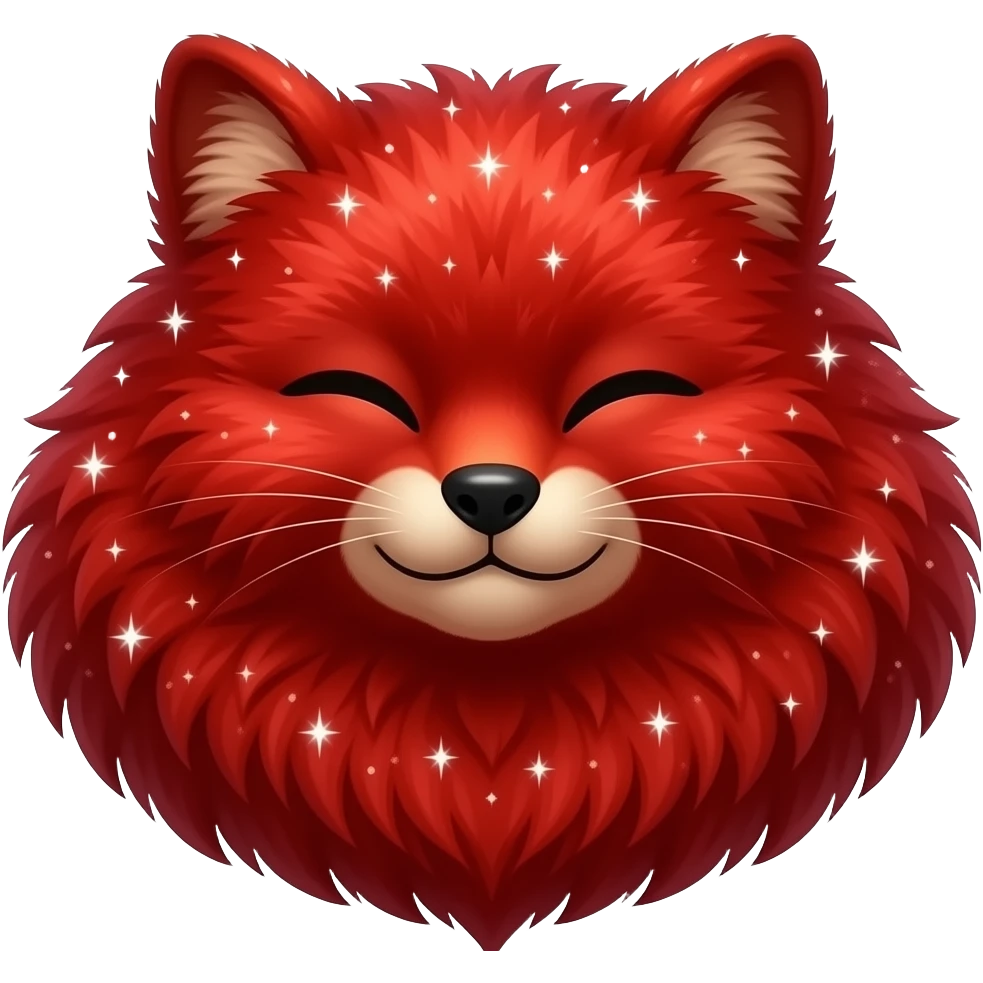 Hyper realistic fire red velvet fur soaked in starlight glitter and shadow gradients beautiful emoji