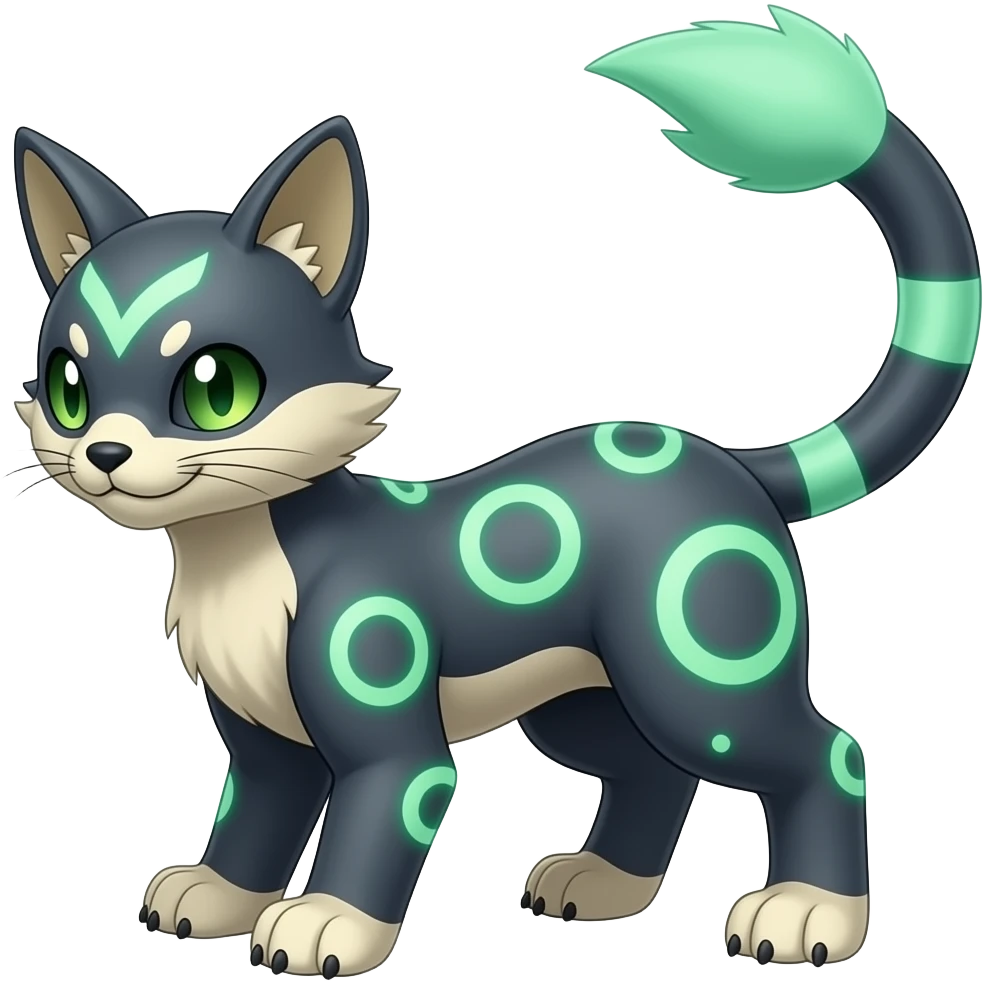 Renamon-Zeraora-Genet-Civet-caracal-Fennekin-Manectric-Vaporeon-Fakémon-hybrid with glowing neon markings emoji