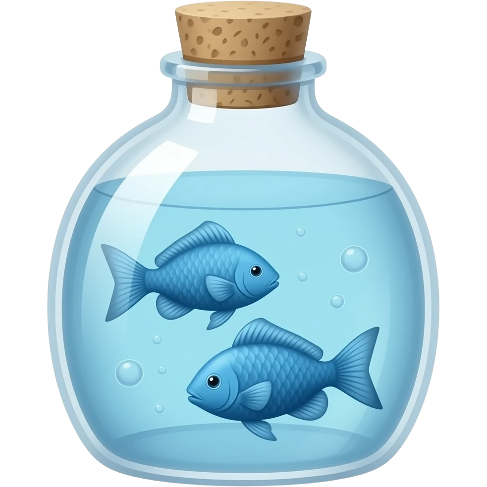 Бутылка и внутрий рыба синий два красивых emoji