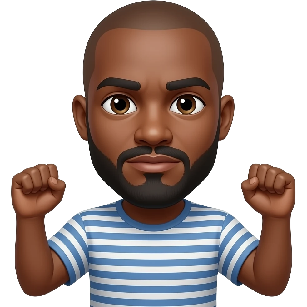 Create a black guy with a bald head and a beard and mustache doing this 🤷🏽 emoji