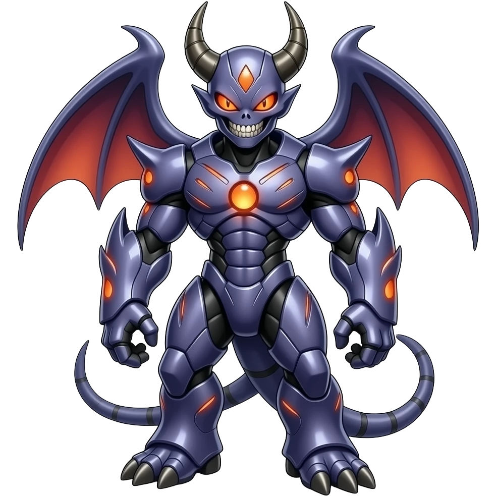 Shiny Horned Futuristic Badass Demonic Spectral Dusky Spooky Skull-faced Cool Hot Stylish Handsome Alien-Salandit-Darkrai-Genesect-Fakémon-fusion (full body) emoji