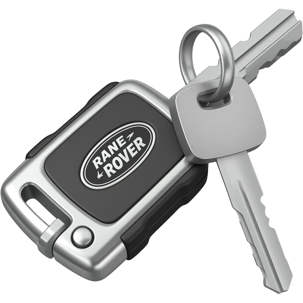 clé de voiture marque range rover avec porte clé argent , la vue est en 3 quart emoji