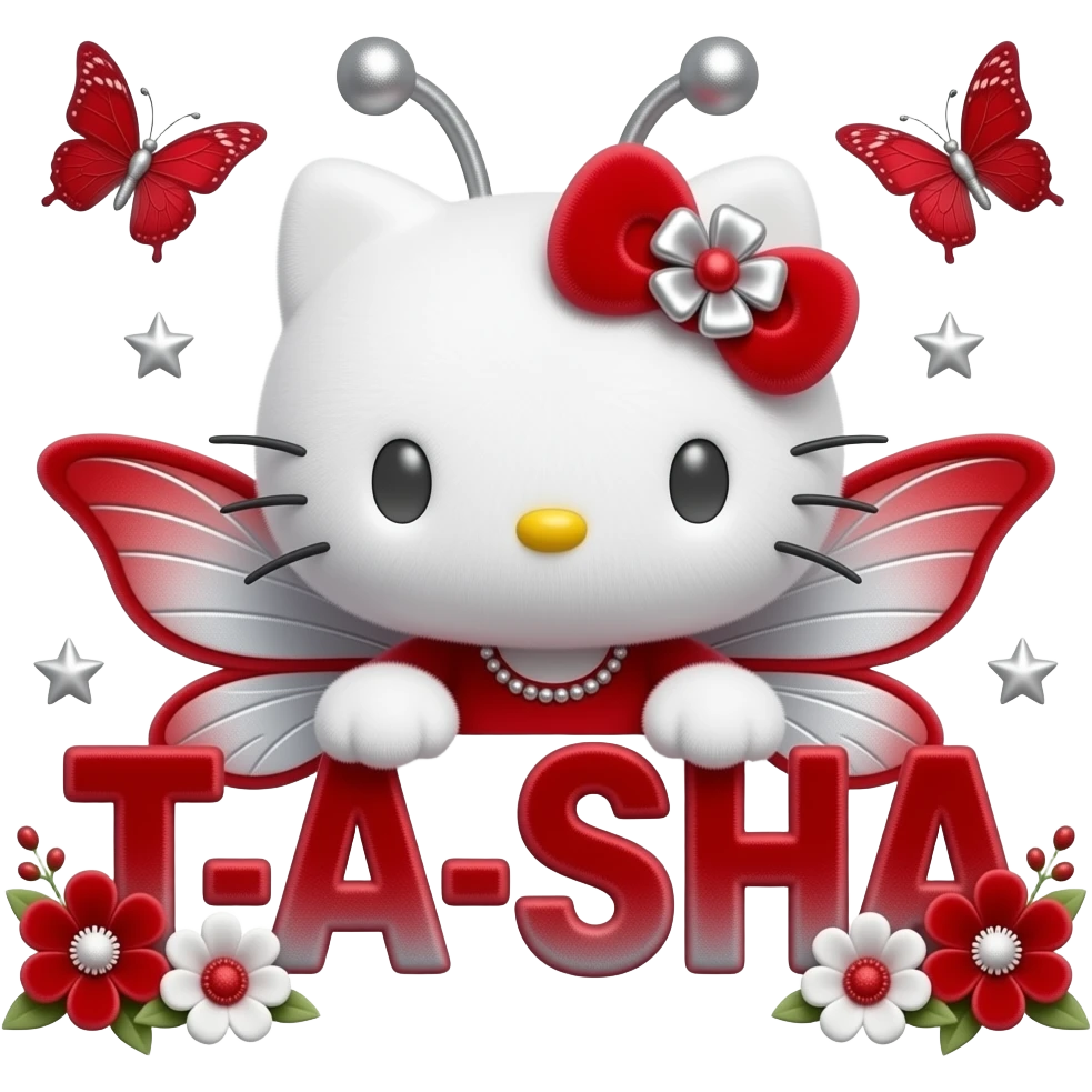 White velvety fur 3D hello kitty head, silver eyes, red silver 3D ...