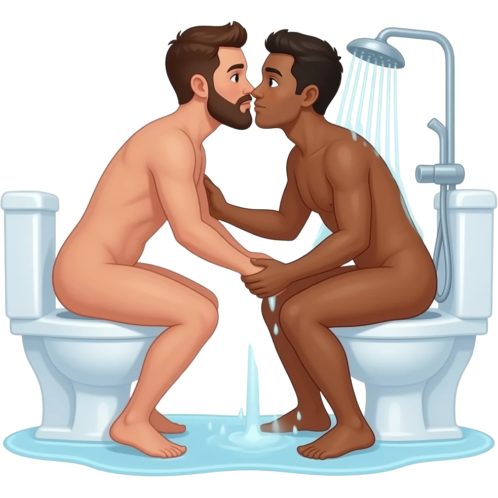 2 Brown  Mans naked making sex bathroom wash butt in to shower full body emoji