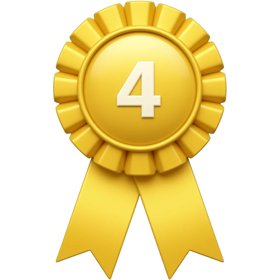 a fourth place yellow ribbon with a  smaller round top with a smaller 4 in the middle emoji