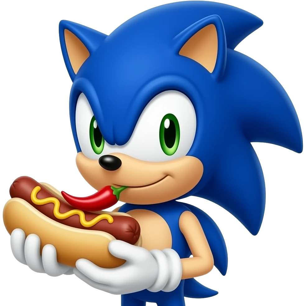 Sonic the hedgehog eating a chili dog emoji