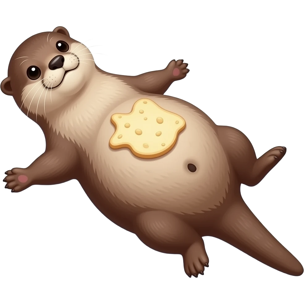 A female Otter is laying sprawled on her back,her Bellybutton booping on a satisfied gut from a hefty meal,Noticing her humongous overfed stomach,she is so stuffed with a heavy food baby,she can not move because her big full Tummy made her too fat. emoji