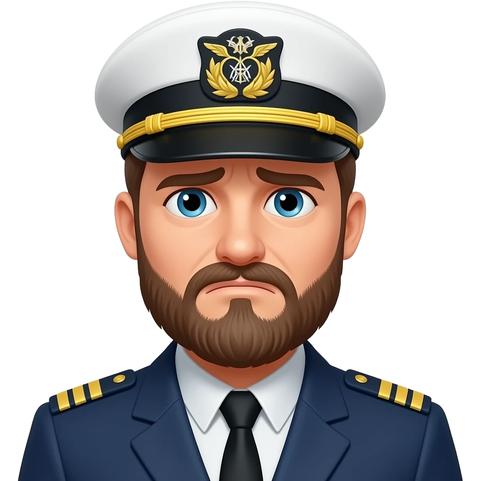 fleet captain with beard, disappointed, white cap emoji